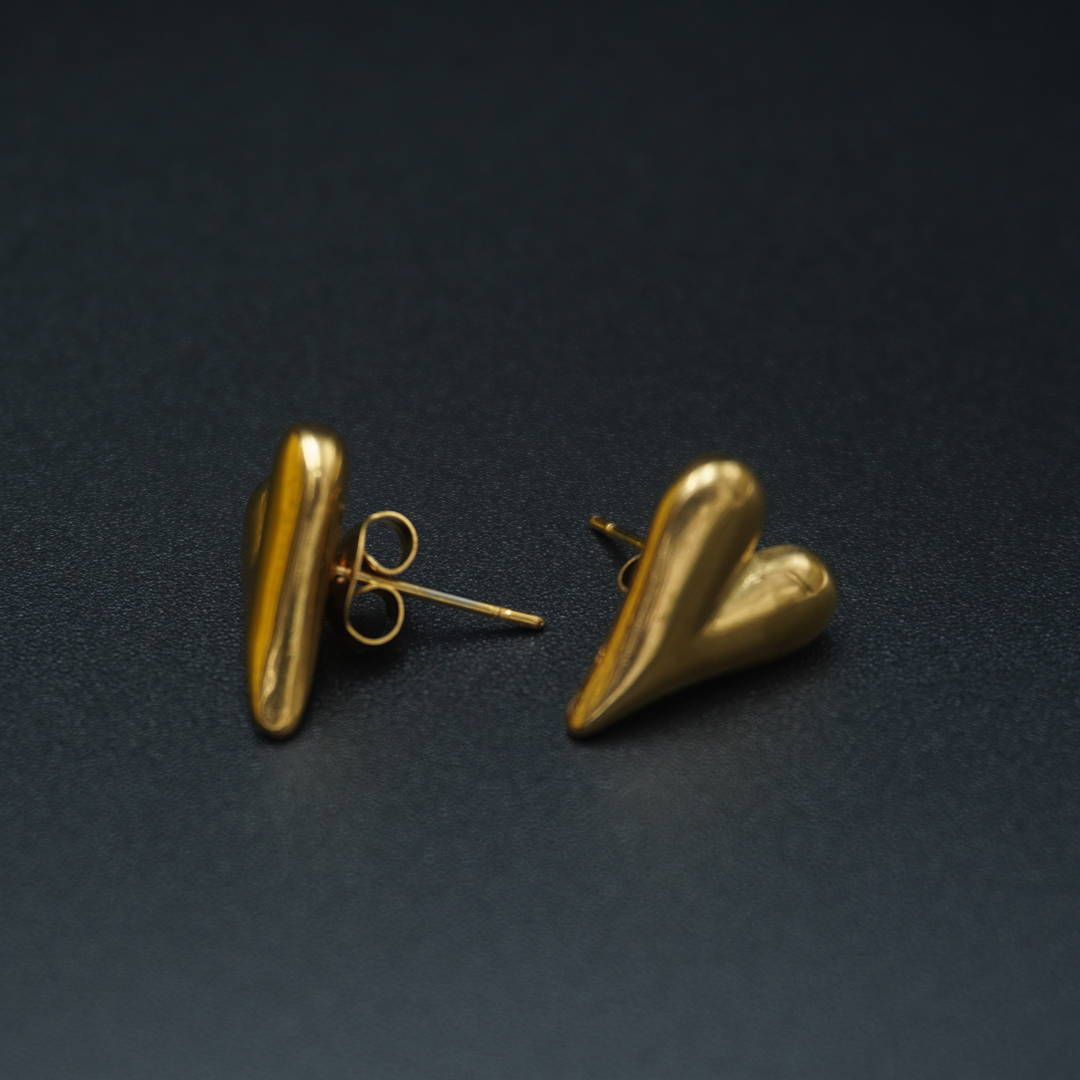 Gold Plated Minimal Heart Earrings Necklace Pendant Set