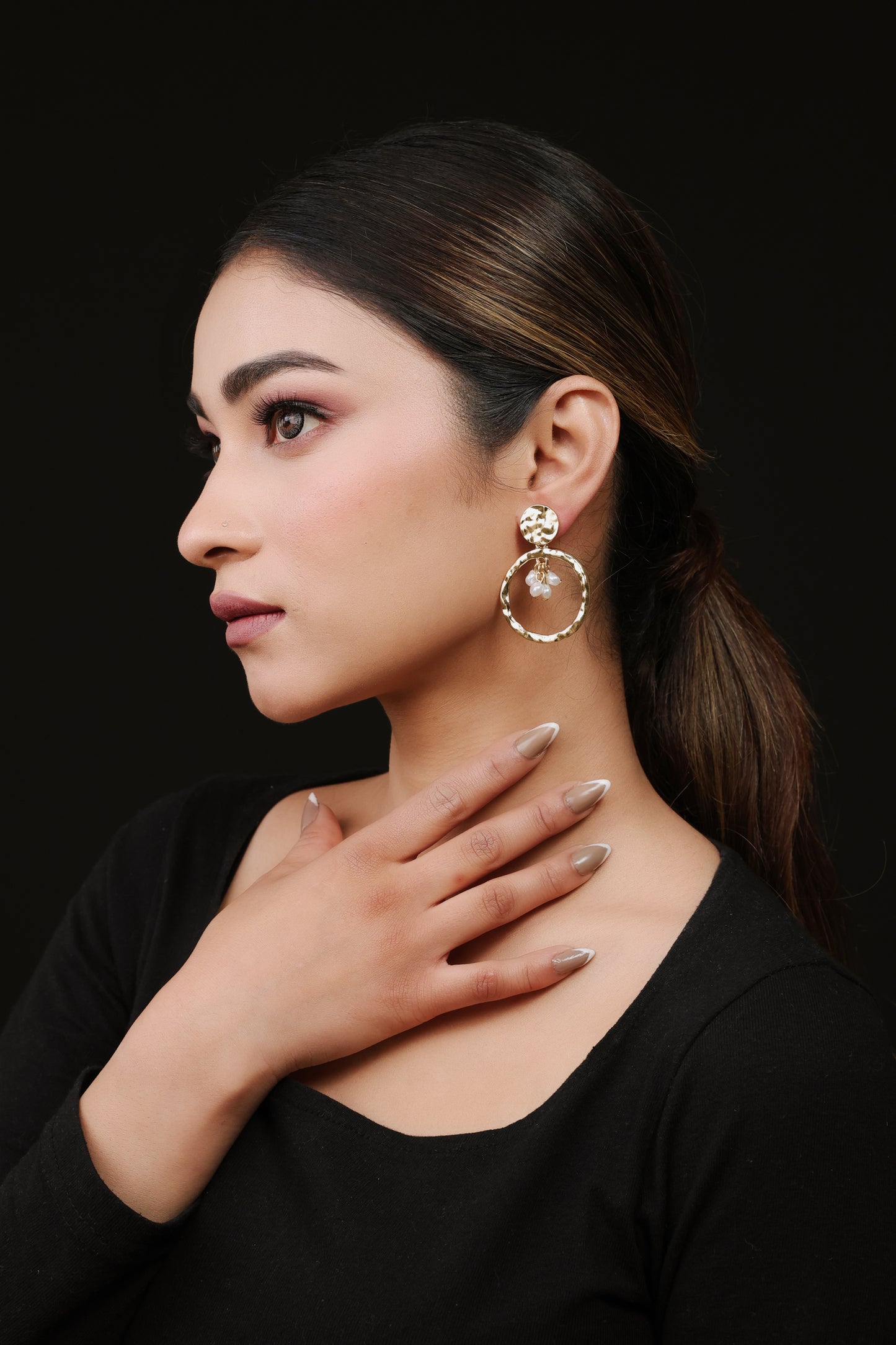 Gold Plated Pearl Hangings Hoops