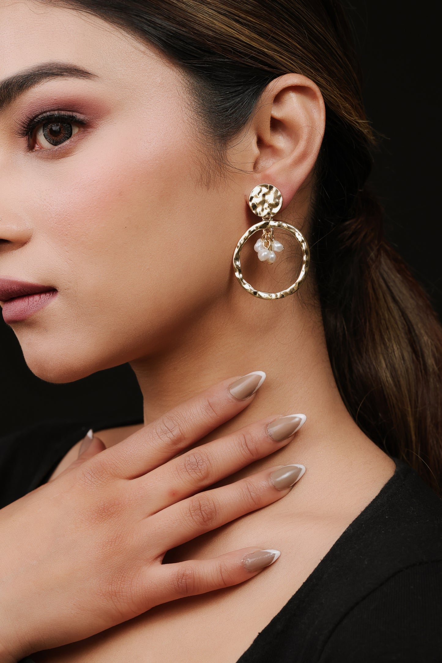 Gold Plated Pearl Hangings Hoops