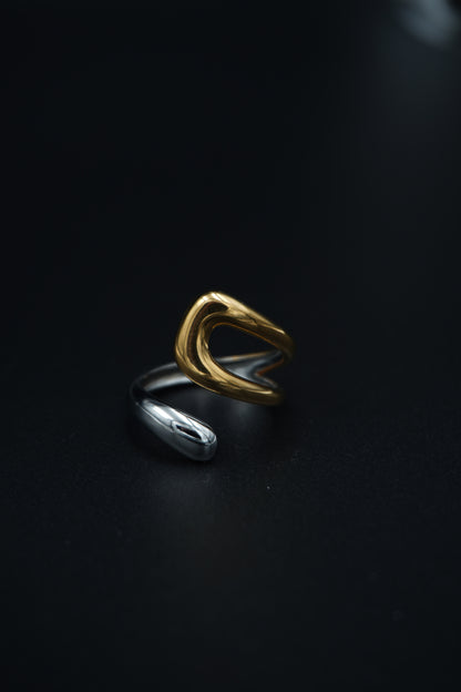 Two Tone Adjustable Geometric Cuff Ring