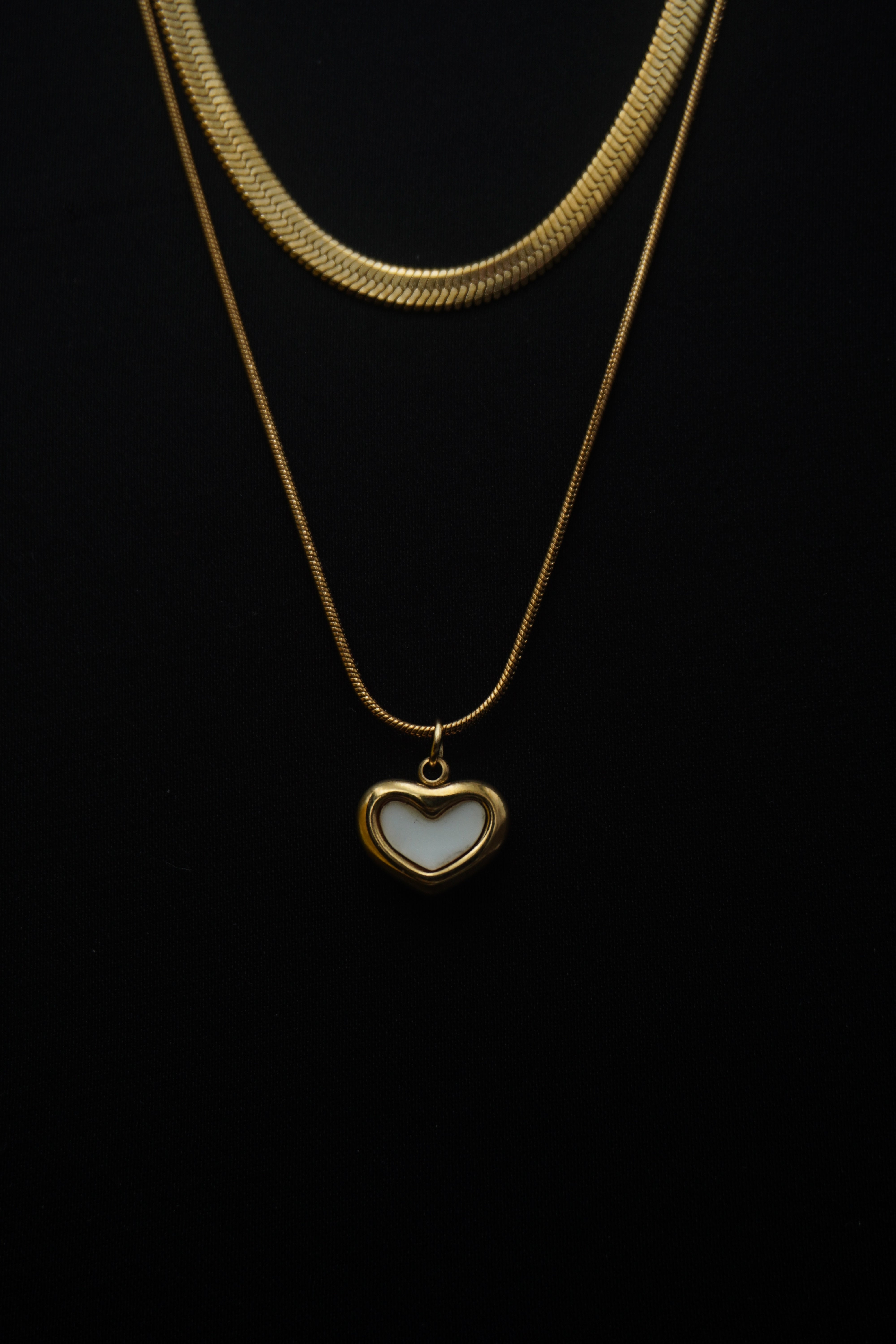 Gold Plated White Heart Dual Layered Necklace